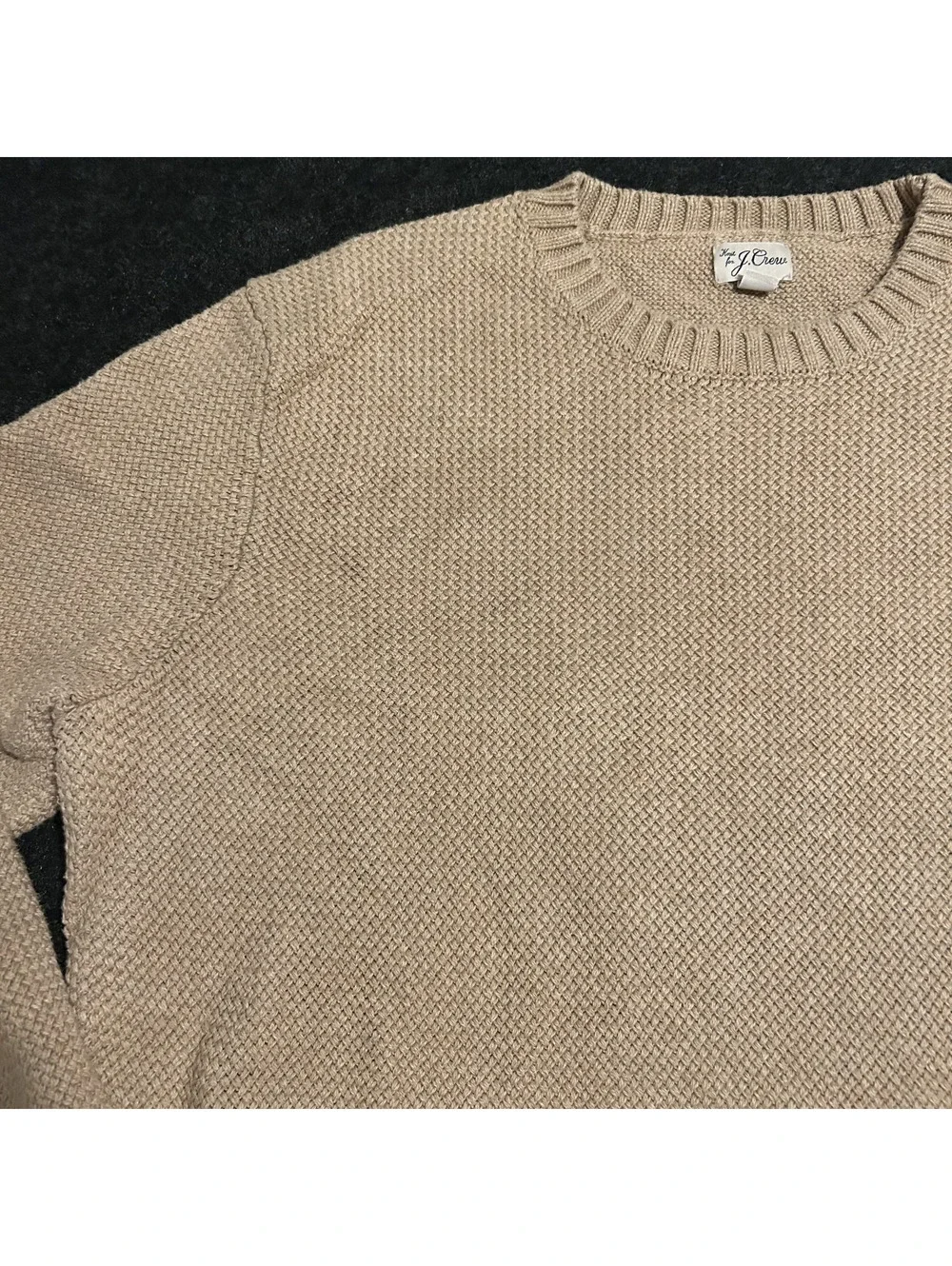 J.Crew Pullover Crewneck Sweater Mens Tan Beige Chunky Waffle Knit Size Large